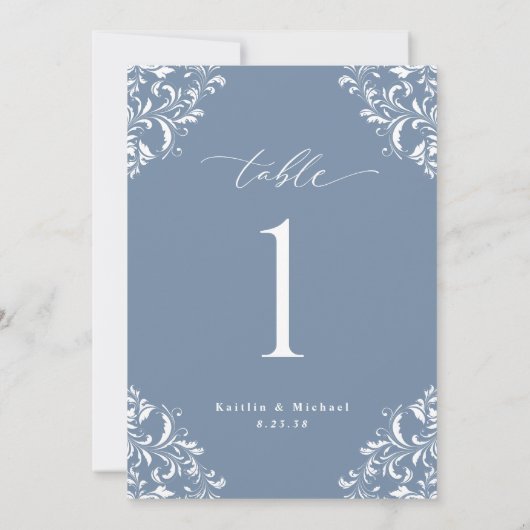 Elegante Blue Wedding Tischnummern Cards (Rückseite)