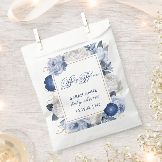 Elegante Blue & White Blume Babydusche Geschenktütchen (Ausgeschnitten)