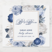 Elegante Blue & White Blume Babydusche Schaumweinetikett (Einzelnes Label)