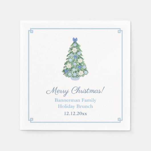 Elegante Blue White Christmas Tree Holiday Party Serviette (Vorderseite)