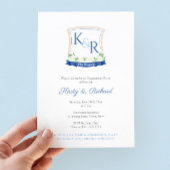 Elegante Blue White Coastal Wappen Engagement Part Einladung