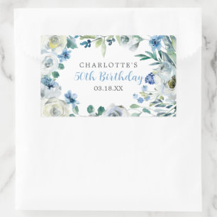Elegante Blue White Floral Custom Geburtstagsparty Rechteckiger Aufkleber
