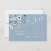 Elegante Blue & White Floral Wedding RSVP Card (Vorderseite)