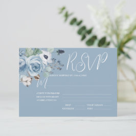 Elegante Blue & White Floral Wedding RSVP Card