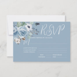 Elegante Blue & White Floral Wedding RSVP Card Karte
