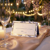 Elegante Blue White Gold Botanical Wedding Platzkarte