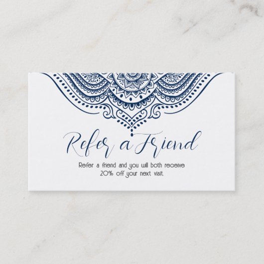 Elegante Blue & White Lace Referenzkarte Empfehlungskarte (Vorderseite)