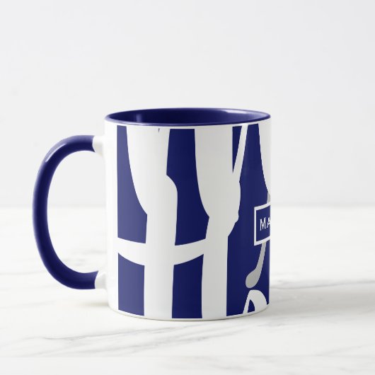 Elegante Blue & White Monogram Coffee Tasse (Links)