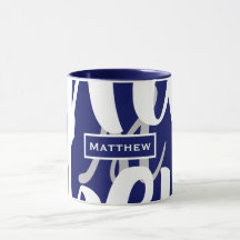 Elegante Blue & White Monogram Coffee Tasse