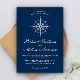 Elegante Blue White Nautical Compass Hochzeit Einladung
