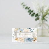 Elegante Blue & White Rose Blume Business Card Visitenkarte (Stehend Vorderseite)