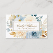 Elegante Blue & White Rose Blume Business Card Visitenkarte (Vorderseite)