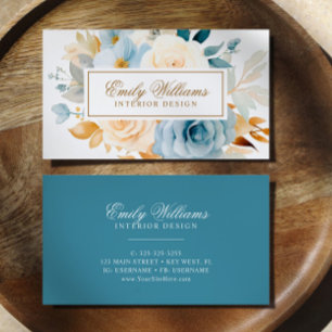 Elegante Blue & White Rose Blume Business Card Visitenkarte