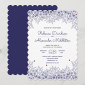Elegante Blue White Scalloped Wedding Einladung (Vorne/Hinten)