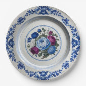 Elegante Blue Wildblume Floral Keramik Hochzeit Pappteller (Vorderseite)