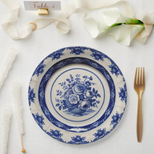 Elegante Blue Wildblume Floral Keramik Hochzeit Pappteller