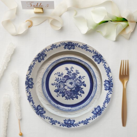 Elegante Blue Wildblume Floral Keramik Hochzeit Pappteller (Hochzeit)