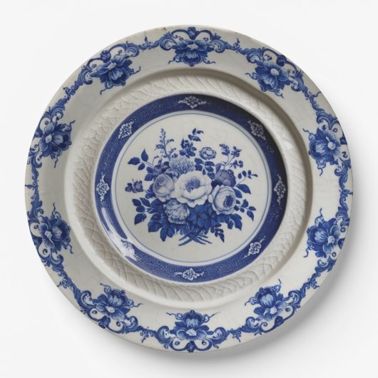 Elegante Blue Wildblume Floral Keramik Hochzeit Pappteller (Vorderseite)