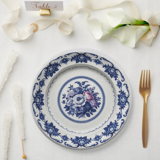 Elegante Blue Wildblume Floral Keramik Hochzeit Pappteller (Hochzeit)