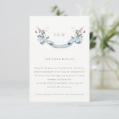Elegante Blue Wildblume Ribbon Wedding Details Begleitkarte (Stehend Vorderseite)