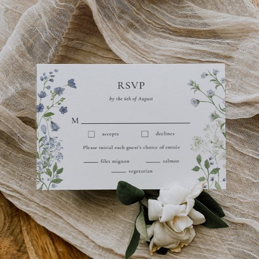 Elegante Blue Wildblume Watercolor RSVP Card