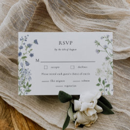 Elegante Blue Wildblume Watercolor RSVP Card Karte
