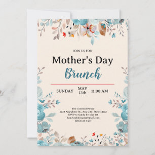 Elegante Blue Wildblumen Tan Mother's Day Brunch Einladung