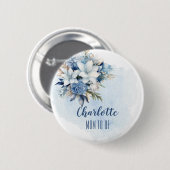Elegante Blue Winter Floral Shower Mama zu sein Button (Vorne & Hinten)
