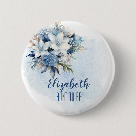 Elegante Blue Winter Floral Shower Tante zu sein Button
