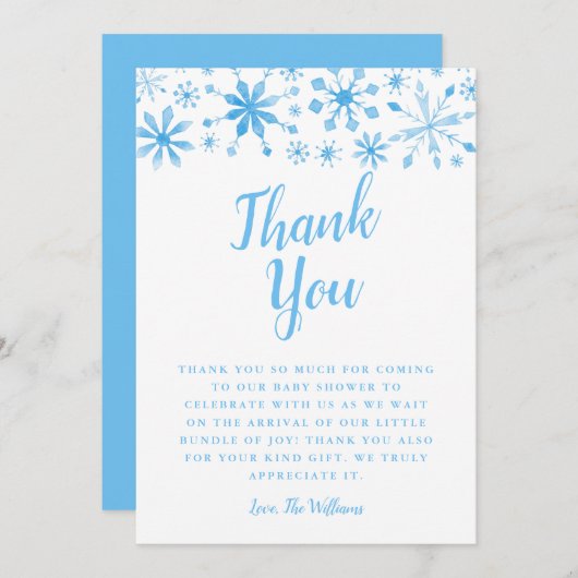 Elegante Blue Winter Wonderland Babydusche Dankeskarte (Vorne/Hinten)