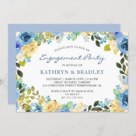 Elegante Blue Yellow Floral Engagement Party Card Einladung