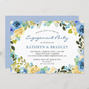 Elegante Blue Yellow Floral Engagement Party Card Einladung