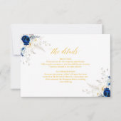 Elegante Blue Yellow Flowers Wedding Details Card Dankeskarte (Vorderseite)