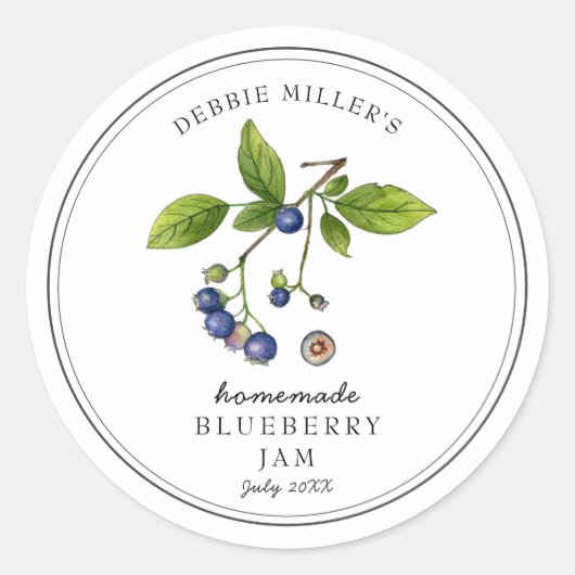 Elegante Blueberry auf weißem Marmelade Runder Aufkleber (Vorderseite)