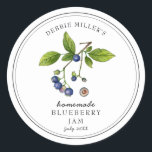 Elegante Blueberry auf weißem Marmelade Runder Aufkleber<br><div class="desc">Elegante Personalisierte Wasserfarbe Vintage Blueberry-Marmelade-Label auf knackigem,  weißem Hintergrund. Verwenden Sie für Ihre hausgemachten Marmeladen oder alles,  was Sie wählen. Macht ein großartiges Geschenk. Füllen Sie Ihre Informationen auf Etikett aus und genießen Sie.</div>
