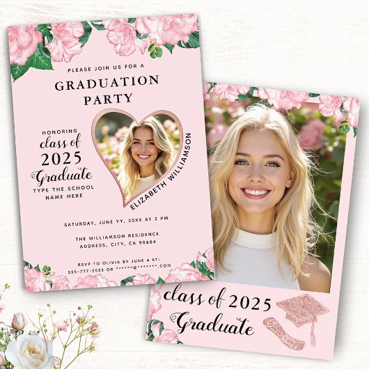 Elegante Blues Blush Pink Graduation Party Einladung