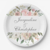 Elegante Blues Blush Pink Peony Sage Leaf Hochzeit Pappteller (Vorderseite)