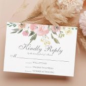Elegante Blues Blush Pink Peony Wedding RSVP Karte