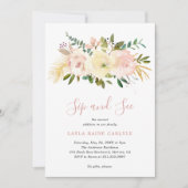 Elegante Blues Rosa Girl Sip & See Einladung (Vorderseite)