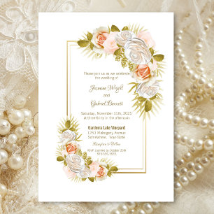 Elegante Blues Rosa Hochzeit Einladung