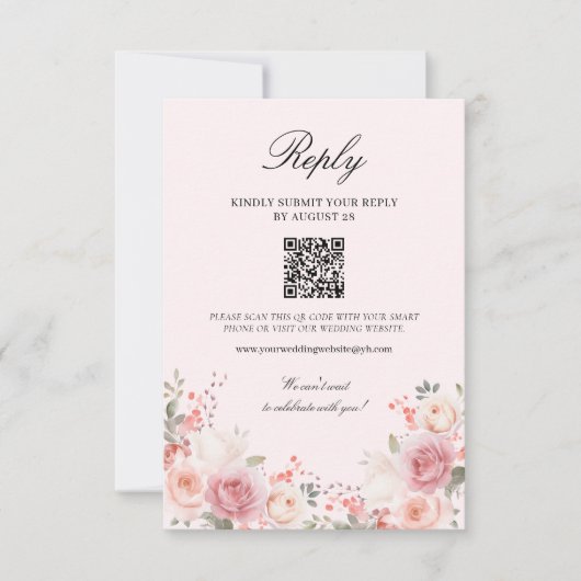 Elegante Blues Rosa Hochzeit RSVP Karte (Vorderseite)