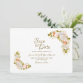 Elegante Blues Rosa Hochzeit Save The Date (Stehend Vorderseite)