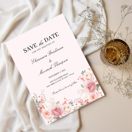 Elegante Blues Rosa Hochzeit Save The Date