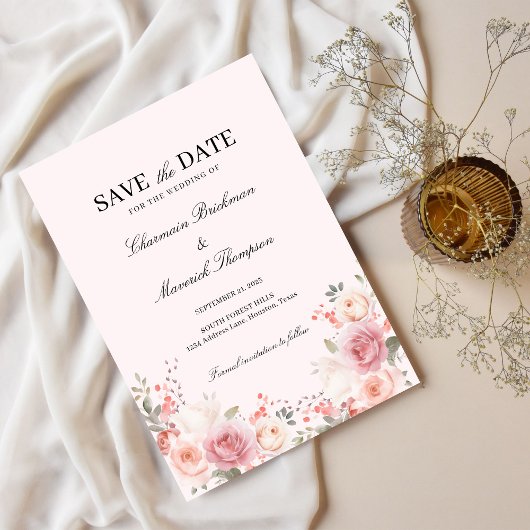 Elegante Blues Rosa Hochzeit Save The Date