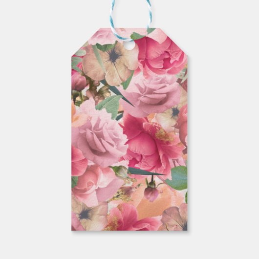 Elegante Blues Rosa Rose Hochzeit Geschenkanhänger (Rückseite)