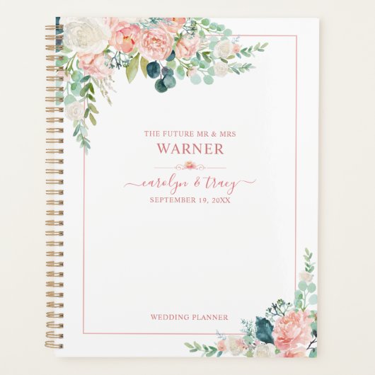 Elegante Blues Rose Rose Script Hochzeit Planer (Vorderseite)