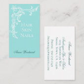Elegante Blüh Aqua Blue and White Business Card Visitenkarte (Vorne/Hinten)