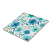 Elegante blühende Blume Blau Botanische Wasserfarb Fliese (Seite)