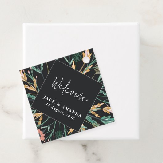 Elegante blühende Blume Schwarze Gastgeschenk Hoch Geschenkanhänger (Beispiel)