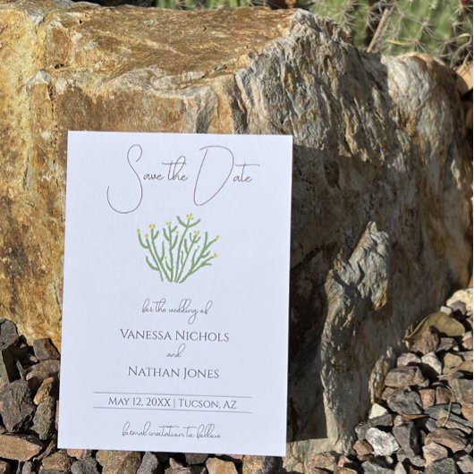 Elegante, blühende Cholla Cactus Save the Date Car